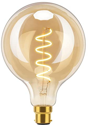 TopLeder Vintage Edison Light Bulb, G125 Large Decorative, 6W Equivalent to 60W, 300LM, Warm White 2200K, Dimmable B22, Retro Style, Globe Spiral Filament