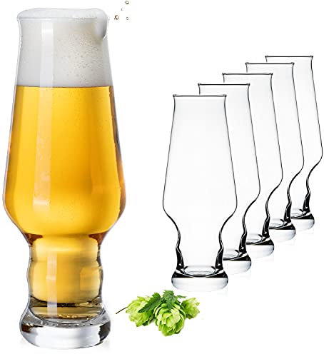 PLATINUX Vasos de cerveza altos de 400 ml (máx. 490 ml), juego de 6 vasos de trigo de cristal, apto para lavavajillas, 0,4 L