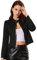 Allegra K Chaqueta De Gamuza Sintética Para Mujer, Cuello Alto, Cremallera, Manga Larga, Abrigo De Motociclista Negro XS