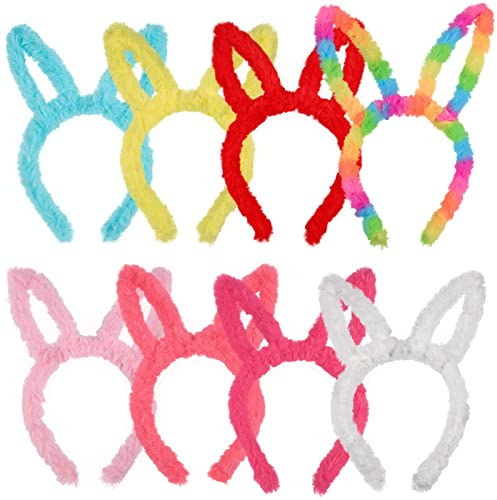 Candygirl Hasenohren Haarreif Erwachsene,Ostern Hasen Ohren Haarbänder Häschen Haarreifen Plüsch Stirnbänder Kaninchen Ohren Stirnband für Ostern Karneval Party Hasen Kostüm Zubehör(8 Stück)