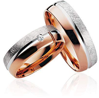 JC Trauringe 2 x Eheringe 925 Silber Rotgold Plattiert PAARPREIS inkl. Diamant und Gravur Ehe-ringe Verlobungs-ringe Brillant Heiraten Wedding Rings Partnerringe Platin Gold Weißgold P914-R