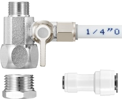 HAOCHEN Feed Water Adapter - Water Line Splitter 3/8x3/8x1/4 or G 1/2xG 1/2x1/4, Brass Water Supply Valve with 1/4 Push in Quick Connect fitting for RO Filter，Refrigerator,Ice Maker