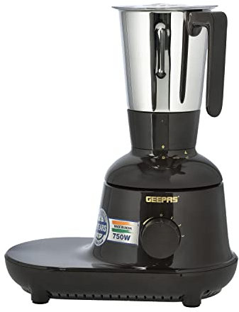 GEEPAS 750W 3-in-1 Mixer Grinder | Stainless Steel Jars, Blades | 3 Speed Control, Perfect for Chutney, Dry & Wet Fine Grinding Mixing, Safety Twist Lock | Overload Protection | 2 Year Warranty, Black