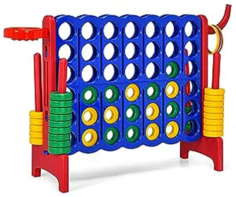 GOPLUS Riesiges 4 Gewinnt Spiel, Strategiespiel mit 42 Ringen, Basketballkorb & Wurfspiel & Schnellspannhebel, 4 in Einer Reihe für Kinder & Erwachsene (Blau + Rot)