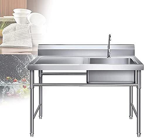 BEZAX Restaurant Spüle,Edelstahl Spülbecken,Küche Gewerbespüle,Bewegliches Spülbecken,mit Werkbankspüle,für Küchenwäsche Hauswirtschaftsraum,Rightsink-0.8mm
