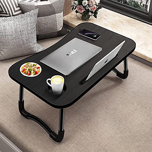 Tavolino da Letto Nero Colazione Pieghevole Tavolo Letto Regolabile e Portatile per Laptop PC Supporto Notebook Computer Tablet 60x40x28cm (Nero)