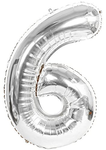 D2D | Party Balloon Zahl 6 XL in Silber - Größe 80 cm - Folienballon - Zahlenballon - Geburtstagsdeko - Helium Ballon