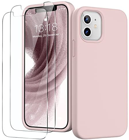 GOODVISH 3 in 1 für iPhone 12 Mini Hülle mit 2 Stück Schutzfolie, HochwertigesLiquid Silikon Rundumschutz Handyhülle, mit Weichem Mikrofaser Innenfutter Stoßfestes Schutzhülle, Sandpulver