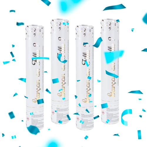 Lot de 4 Canons à Confettis Gender Reveal Bleu (Garçon) 30 cm - Lanceur à poudre pour Baby Shower et Gender Reveal, Prise en Main facile, idéal pour la révélation du sexe - SPARKLERS CLUB®
