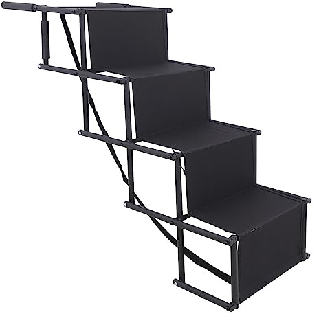 Folding Pet Dog Stairs Ladders Car Boot Access Ramp Doggy Foldable Ladder Lightweight Van Transport Travel Large Truck Backseat Portable For Cat Outdoor Acces Waterproof Surface Stair 4Steps