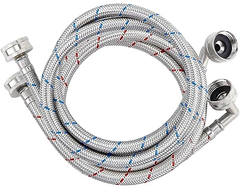 4ft Stainless Steel Washing Machine Hose with 90 Degree Elbows 2 Packs Braided Premium Washer Hoses Supply Lines-Washer Hoses 4ft Hot and Cold Striped Water Connection-by MIFLUS