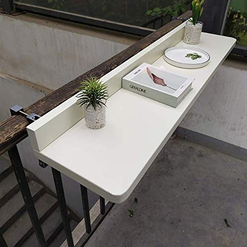 VVHUDA Balcony Railing Hanging Table,Wooden Outdoor Side Table,Folding Wall-mounted Desk,Adjustable Patio Floating Desk Hanging Workbench PC Laptop Table-White 80x40cm(31x16inch) small gift