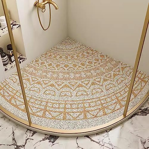 Hörndusch badmatta halkfri, böjd badmatta för hörndusch med dräneringshål, snabbtorkande PVC Loofah RV duschmatta, lätt att rengöra, C, 80 x 80 cm (32 x 32 tum)