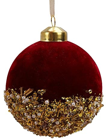 4 Pezzi Ornamenti di Natale Rossi, Palline di Schiuma di Paillettes Glitterate Infrangibili da 3 Pollici Con Perle, Decorazioni da Appendere All'albero di Natale di Velluto Rosso