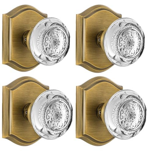 CLCTK Attrappe Türknäufe aus Glas, Kristall, Vintage-Stil, antikes Messing, einseitig, für Flur, Schrank, 4 Stück