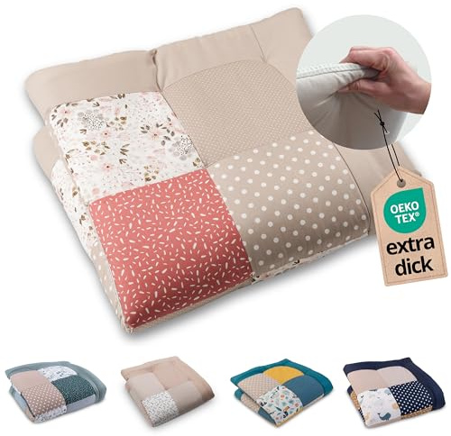 ULLENBOOM Krabbeldecke für Baby 100x100 cm - Dick und weich gepolstert | Außenmaterial: 100% Baumwolle, Alle Materialien OEKO-TEX zertifiziert, Made in EU, Schadstoffgeprüft und waschbar