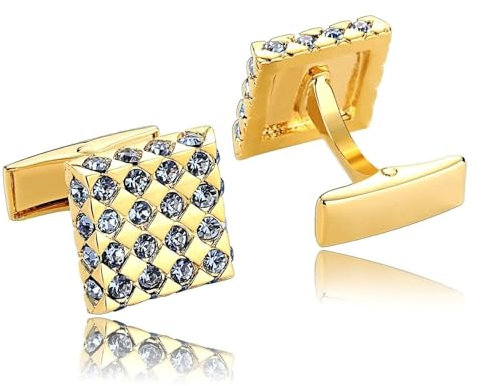 Dsnyu Manschettenknöpfe Herren Edelstahl, Manchettenknoepfe Herren Hochzeit Weißes Gold Quadrat Zirkonia Hemd Anzug Schmuck mit Geschenkbox