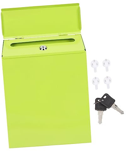 jojofuny Wall-mounted Suggestion Box with Lock, Multi-function Metal Drop Box, Green Outdoor Letter Mailbox for Home and Office Use