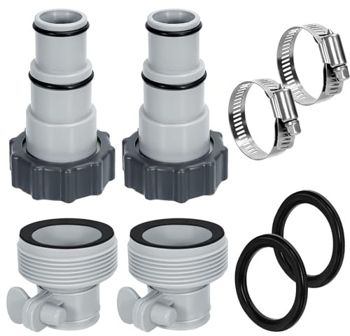 Pool Hose Adapter Type A&B Pool Pump Connector Fittings for 1.5 & 1.25in Hoses Conversion Replacement Parts Compatible with Intex Threaded Filter Pump,Above Ground Pools Accessories with Clamp Washer