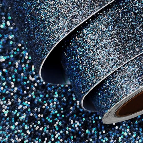 FunStick Carta da Parati Glitterata per la Camera da Letto Carta da Parati Glitter Nero Blu Pellicola Adesiva Glitterata Carta Adesiva Decorativa per Mobili Blu Nero Rivestimento Armadio Scuro 40CMx2M