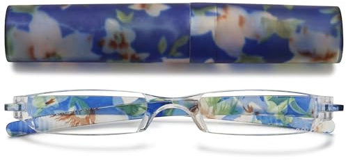 VEVESMUNDO Lesebrillen Damen Herren Kompakte Tragbare Mini Klein Schmal Modern Leichte Randlos Sehhilfe Lesehilfen Klare Arbeit Brillen Blumen Gitter mit Etui