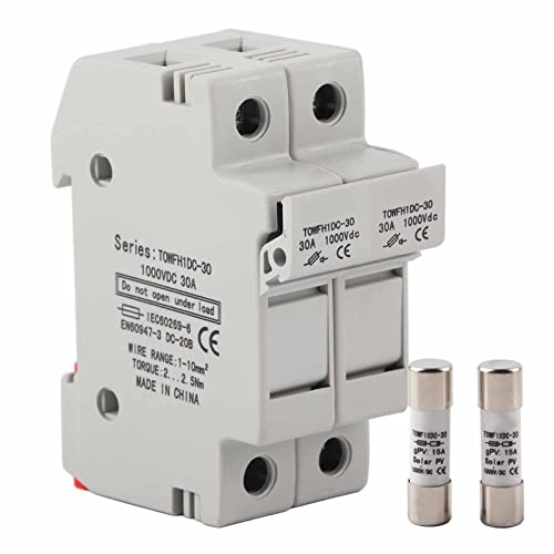 Sicherungshalter Hutschiene 2P DC 1000V Zylindrischer Sicherungssockel mit 15A Sicherungen, Sicherungskasten für Stromverteilungs Steuergeräte(15A)