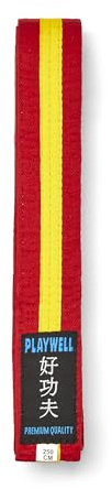 Playwell Martial Arts Baumwollgürtel mit verschiedenen farbigen Streifen – (Karate, Judo Taekwondo), Roter Gürtel mit gelben Streifen, 280cm