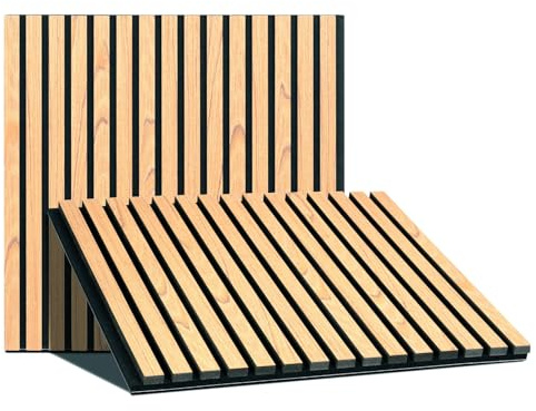 2 Pieces Wood Slat Wall Panels for Wall, 23.62 × 23.62 Fluted Soundproof Panels with Wood Finish - Acoustic Slat Wood Wall Panels for Interior Decoration of Walls for Home, Studio, Office - Walnut