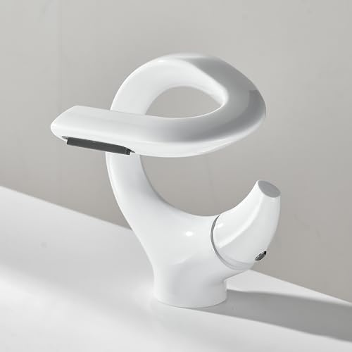 MocArt 7012 Waterfall Faucet, Bathroom S Shaped Creative Faucet, Basin Hot and Cold Mixer Tap, Hotel Bathtub Copper Tap, Ceramic Valve Core, Water Saving Design (White)