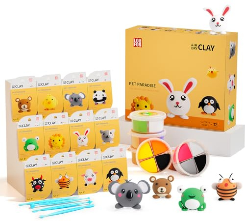 LOUFOR Air Dry Clay Kits - Modeling Clay for Kids, Ultra Light & Soft, Safe & Non-Toxic, DIY Air Dry Clays Kit with Sculpting Tools and Tutorials, Creatible Art Crafts Toys Gifts for Boys Girls