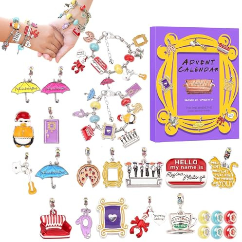 Weihnachtskalender 2024 Armband Set,Friends Adventskalender 2024,24 Perlenarmband Set,24 Schmuckherstellung Von Perlenarmbändern,Kreatives Kollokations Charm Armband Bastelset Für Kindertag