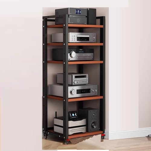 Movable 5/6/7 Tier AV Multimedia Stand, CD Player Turntable Stereo Unit Rack, Corner Projector Printer Gaming Console Cabinet, Bookshelf for Home(5Tiers)