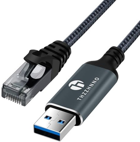 Thzzhnno Adaptateur USB vers Ethernet 5M, USB 3.0 A vers RJ45 Mâle directement connecté au réseau LAN Gigabit, Compatible avec ordinateur portable, PC, MacBook, Switch, Windows, MacOS, Linux