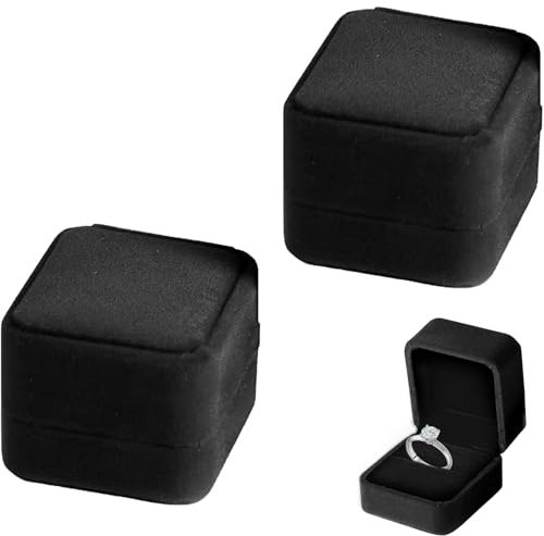 QXINQ 2 Pcs Ring Boxes for Jewellery, Engagement Ring Box, Black Velvet Ring Box (Ring not included)
