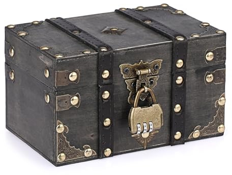 SUMNACON Vintage Treasure Chest Box with Code Lock, 18 * 11.5 * 10.5cm Grey | Wooden Decorative Souvenir Storage Box Keepsakes Storage Organizer Rectangle Container for Jewelry Trinket Treasure
