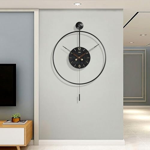 Grande Orologio Moderno da Soggiorno, Rotondo In Stile Vintage In Metallo Silenzioso Senza Tick Orologio da Parete a Pendolo per Casa Soggiorno Cucina e Camera, 47cm(18)