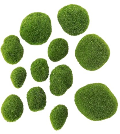 LIFKOME 12pcs Simulation Moss Stone Decoration Set Realistic Foam Balls in 6 Different Sizes for Aquarium and Terrarium Decor