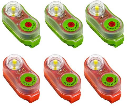 Luci Giubbotto Salvataggio a LED con Attivazione ad Acqua - Set da 6 Pezzi - Rosse e Verdi per Emergenza in Mare (A+B-6PCS)