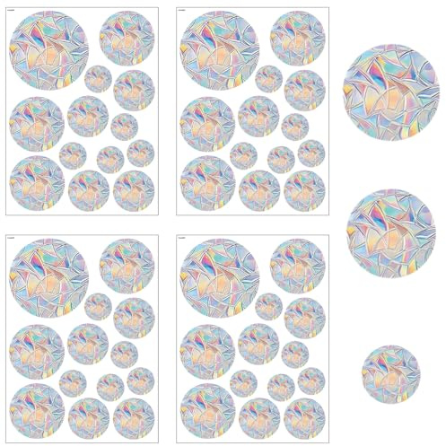 52 PCS Round Bird Anti-Collision Window Stickers, Rainbow Prism Window Decals, Suncatcher Strike Prevention Birds Alert Sticker to Protect Wild Birds Against Glass Decorate Your Glass Doors