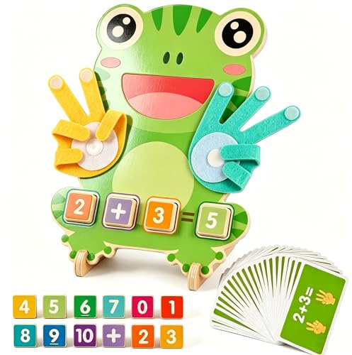 Tinboto Spielzeug ab 4-6 Jahre, Holz Frosch Finger Rechenbrett Montessori Lernspiel, Zahlen 1-10 Addition & Subtraktion für Kindergarten, Mathe Geschenk zum Schulanfang für Jungen & Mädchen