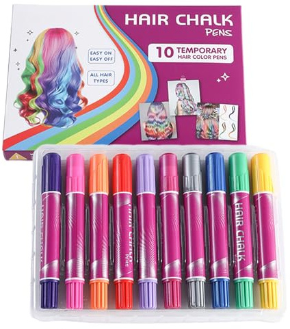 Gesso per Capelli - 10 Colori Penne Coloranti Temporanei,Marcatori Lavabili, Giocattolo Divertente, Trucco Per Adulti E Ragazzi