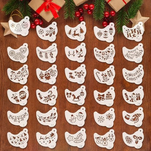 30 Stück Weihnachts Schablonen Set Wiederverwendbare Vorlagen für Basteln Make Up Gesichtsbemalung DIY Weihnachtskarten Stoff Holz Kinder Erwachsene