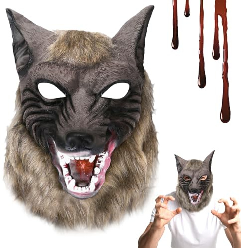 Jocanova Werwolf Kostüm Kopfmaske, Horror Werwolf Kopfmaske, Werwolf Holloween-Horrormaske, Halloween Wolfskopfmaske für Erwachsene & Kinder Cosplay Karneval Party