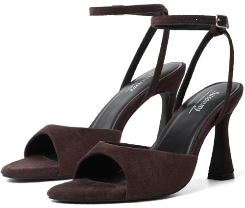 Susanny Pointed Open Toe Strappy High Heels for Women Ankle Strap Sexy Heeled Sandals Stiletto Chocolate Brown Kitten Heels Wedding Bridal Party Prom Dress Work Shoes Size 7.5