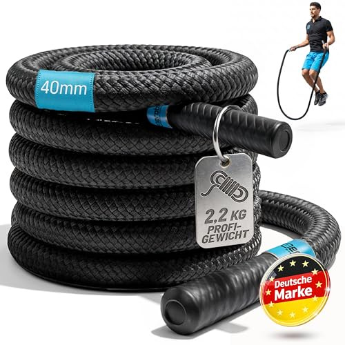 aerobis® - Springseil gewichtet - Battle Jump Rope mit innovativer Stahlring Fixierung - Indoor und Outdoor geeignet durch Wasserfestes Material, Springschnur Erwachsene Fitness