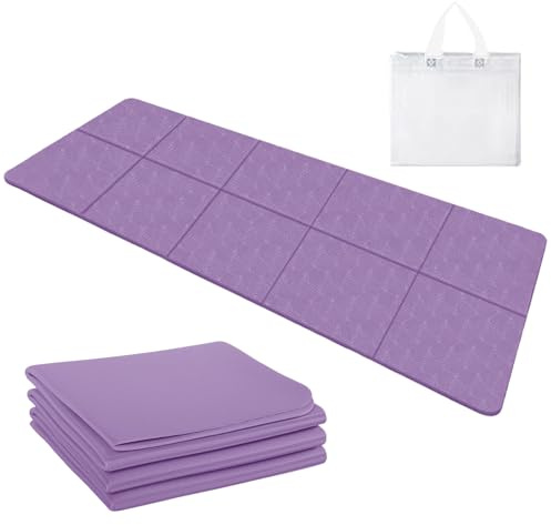 Dwitkul Tappetino Yoga Pieghevole, Tappetino Yoga Leggero da Viaggio 183 x 61 x 0,4 cm, Antiscivolo Portatile con Borsa da Trasporto per Viaggi, Pilates, Sport