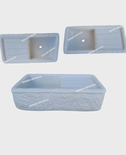 LAVELLO LAVANDINO IN CEMENTO, LAVABO, FONTANA, VASCA E GOCCIOLATOIO LARGHEZZA 80X40 ALTEZZA 22 CM BIANCO PER ESTERNO DA GIARDINO