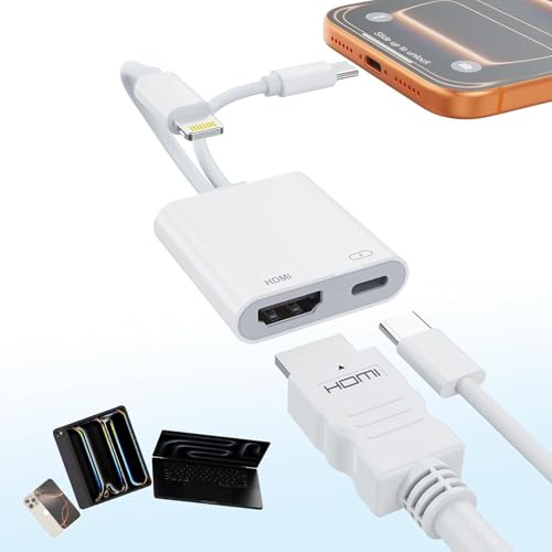 [Certificado MFi] Adaptador USB-C y Lightning a HDMI para iPhone 17/16/15 a TV/proyector, convertidor AV digital 4K a 60Hz, adaptador de iPad a TV, Apple Lightning a HDMI para iPad/MacBook/Samsung, PD