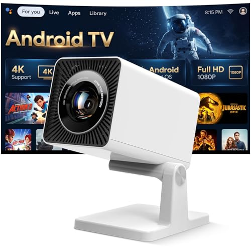 Mini Projector for Bedroom Ceiling, Smart Portable Projector with Android, WiFi & Bluetooth, 1080P Supported Home Cinema Projector for Movie Nights, Compatible with iPhone/Android