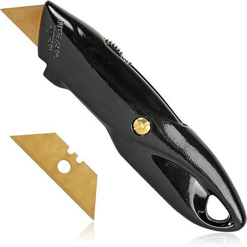 FISHTEC - Cutter Professionnel 25mm - Cutter Professionnel en Zinc - 2 Lames en Titane - Ultra Résistant - Lame Anti-corrosion - Blocage de Lame et Lame Rétractable - Prise Ergonomique - Noir